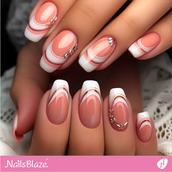 Peach Fuzz Nails Striped French Design | Color of the Year 2024 - NB1869